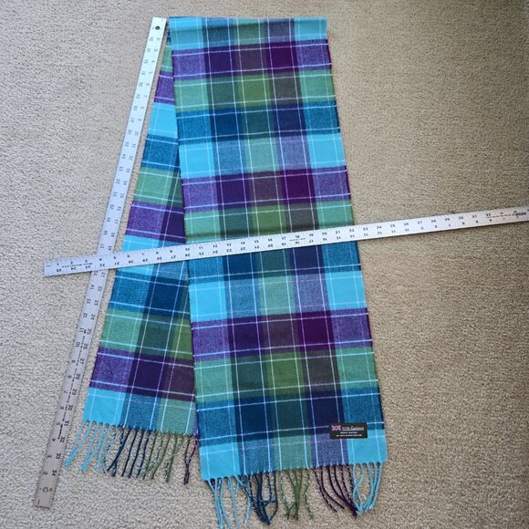 NWOT Plaid Cashmere Scarf With Fringe - Picture 6 of 6